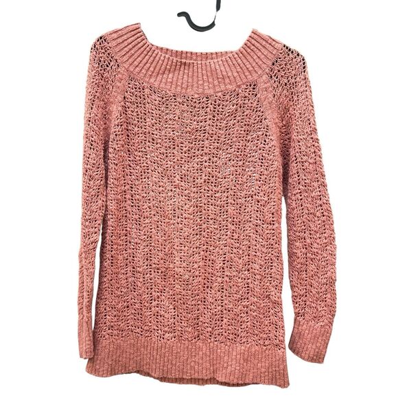 Loft Dusty Rose Open Weave Knit Sweater Women’s XS Cotton Blend Soft Girl whimsy - Picture 1 of 6
